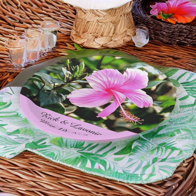 Vivid Tropical Pink Hibiscus Personalised Paper Plate (Creator Uploaded)
