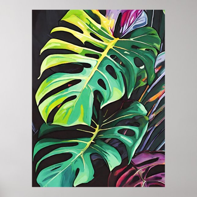 Vivid Tropics Monstera Leaves Artprint Poster (Front)