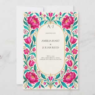 Vivid Turquoise Fuchsia Botanical Save The Date
