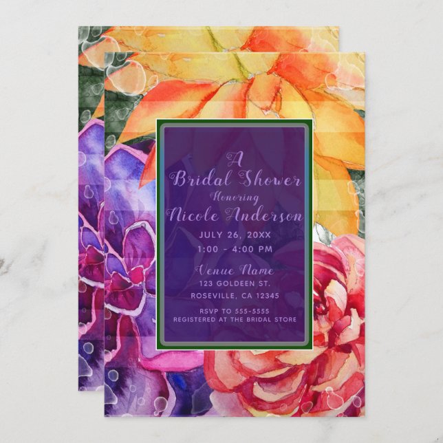 Vivid Vibrant Colourful Succulent Bridal Shower Invitation (Front/Back)