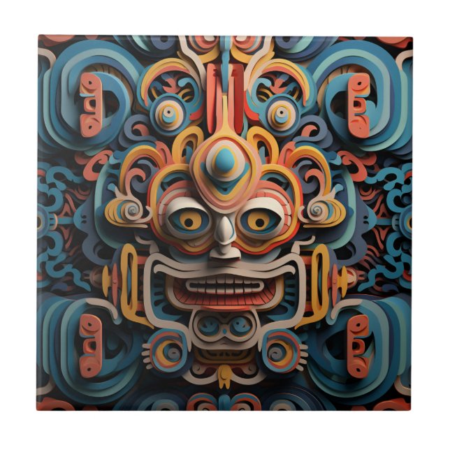 Vivid Vibrant Tribal 3D Paper Art style pattern  Ceramic Tile (Front)