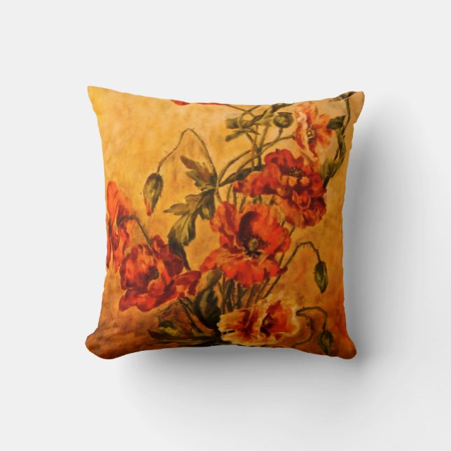 Vivid Victorian Oil Painting of Poppies Pillow (Front)