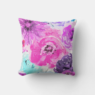 Vivid Violet Bold Floral Flowers Pink Purple Chic Cushion