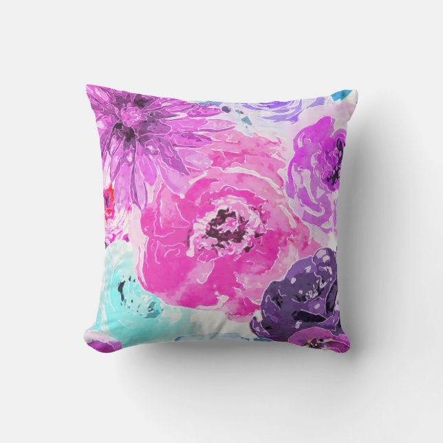 Vivid Violet Bold Floral Flowers Pink Purple Chic Cushion (Front)
