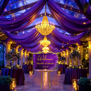 Vivid Violet Purple and Gold Acrylic Wedding Sign