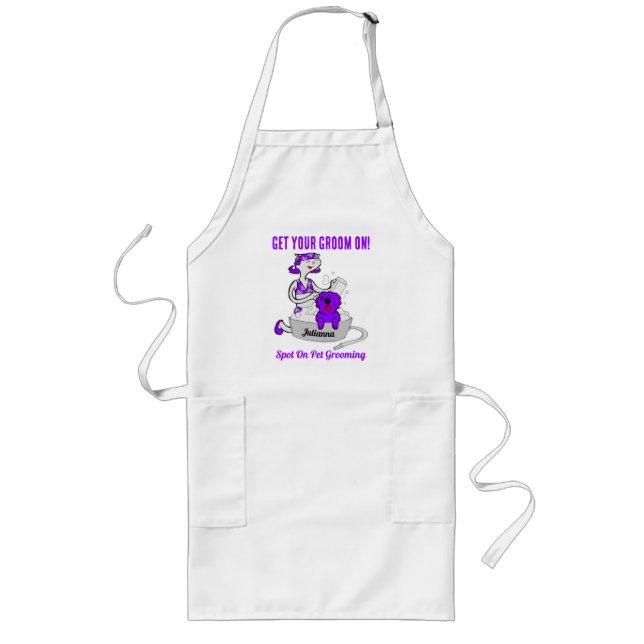 Vivid Violet Purple Get Your Groom On Pet Groomer Long Apron (Front)