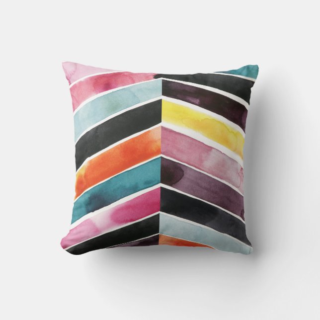 Vivid Watercolor Chevron I Cushion (Front)