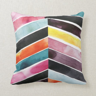 Vivid Watercolor Chevron I Cushion