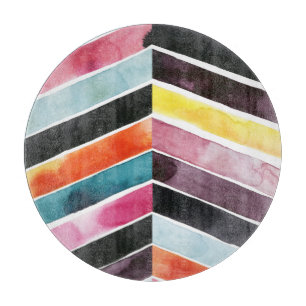 Vivid Watercolor Chevron I Cutting Board