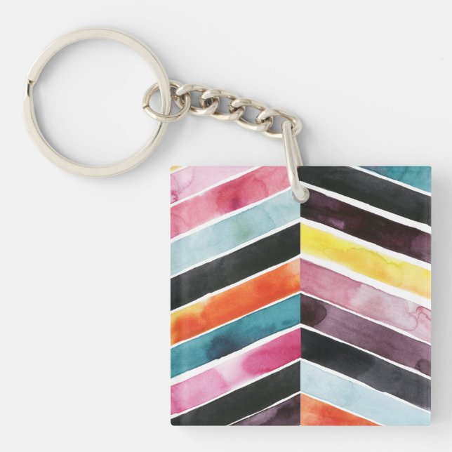 Vivid Watercolor Chevron I Key Ring (Front)