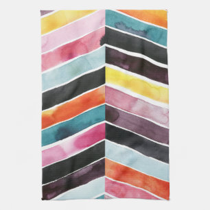 Vivid Watercolor Chevron I Tea Towel