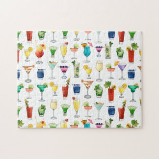 Vivid Watercolor Cocktail Pattern Tote Bag Jigsaw Puzzle