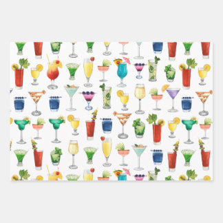 Vivid Watercolor Cocktail Pattern Tote Bag Wrapping Paper Sheet