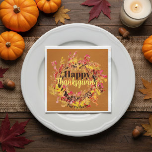 Vivid Watercolor Fall Leaves Wreath Thanksgiving Napkin