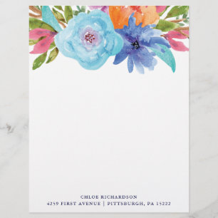 Vivid   Watercolor Floral Bouquet Custom Letterhead