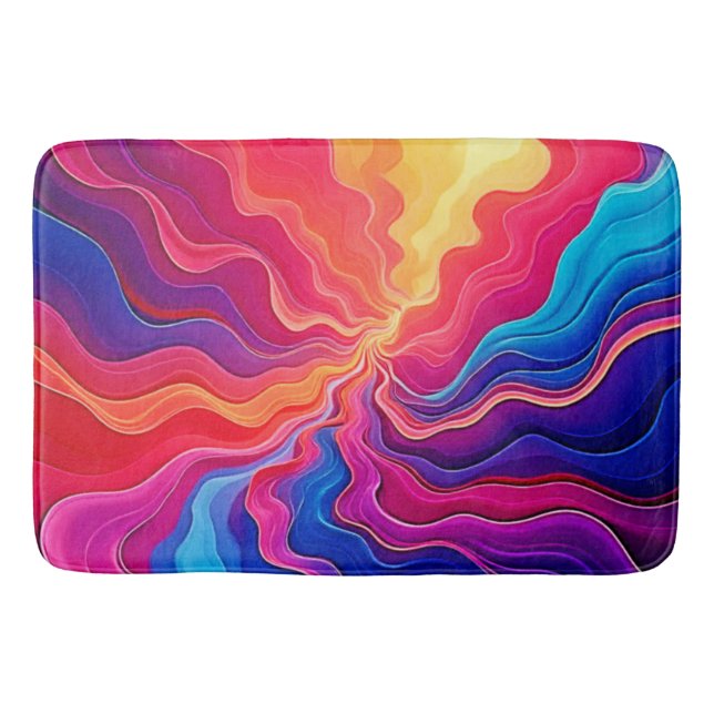 Vivid Waves: Abstract Neon Energy Flow Art Bath Mat (Front)