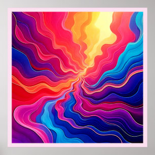 Vivid Waves: Abstract Neon Energy Flow Art Poster