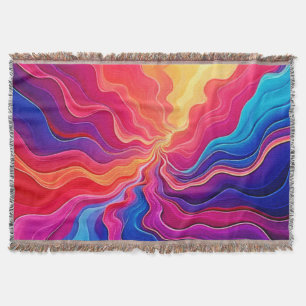Vivid Waves: Abstract Neon Energy Flow Art Throw Blanket