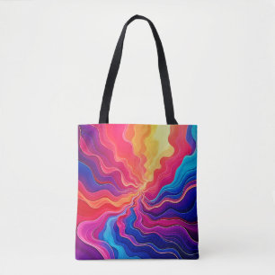 Vivid Waves: Abstract Neon Energy Flow Art Tote Bag