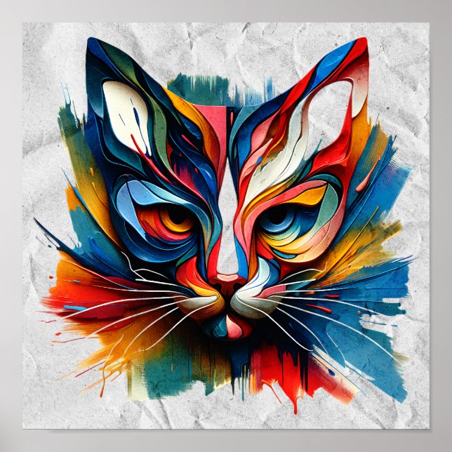 "Vivid Whiskers – Abstract Feline Energy" Poster (Front)
