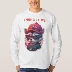 Vivid winking racoon with glasses T-Shirt