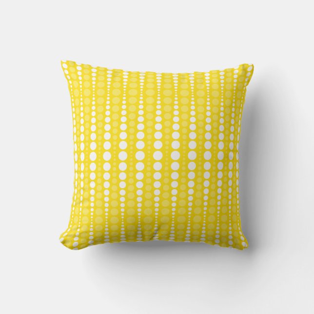 Vivid Yellow and White Polkadots Throw Pillow (Front)
