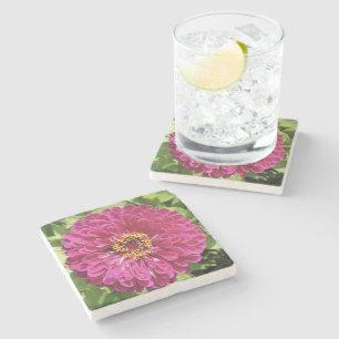Vivid Zinnia Flower Photo Stone Coaster