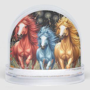 Vividly Coloured Horses Galloping Through A Field Snowglobe