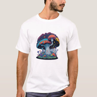 Vividly Detailed Watercolor Mushroom Art T-Shirt