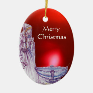 VIVIEN /LADY OF THE LAKE  Red Purple Gemstone Ceramic Ornament