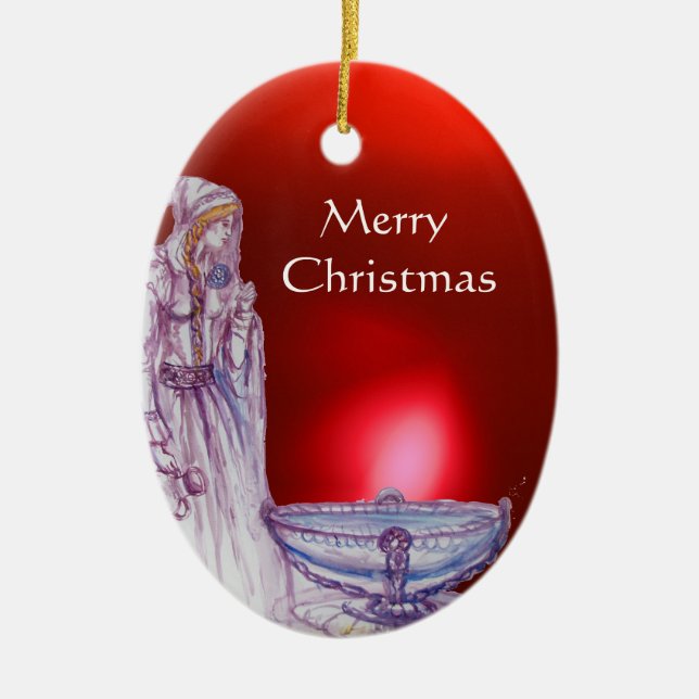 VIVIEN /LADY OF THE LAKE  Red Purple Gemstone Ceramic Ornament (Front)