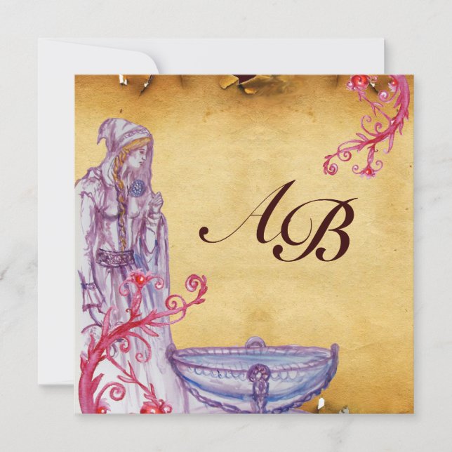 VIVIEN MONOGRAM  parchment purple Invitation (Front)