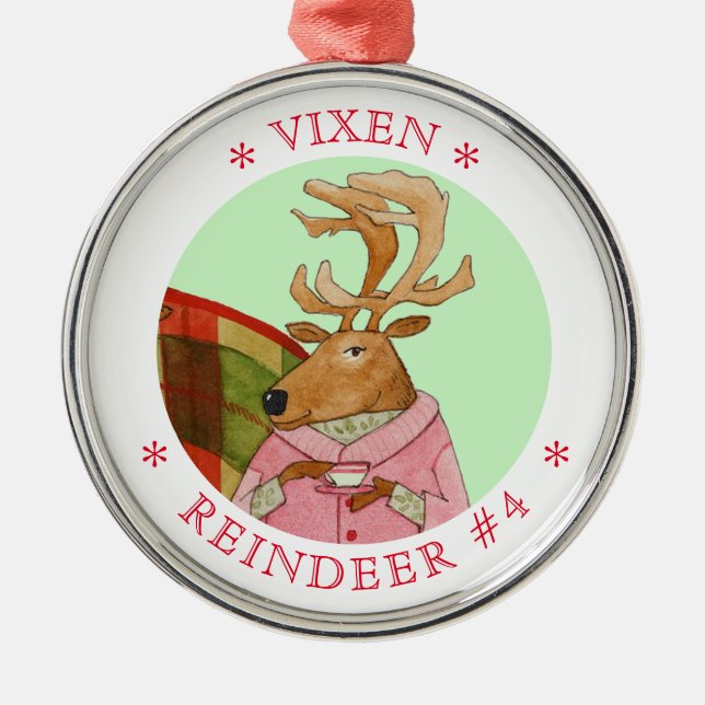 VIXEN REINDEER Premium Round Ornament (Front)