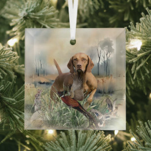 Vizsla , Art Glass Tree Decoration
