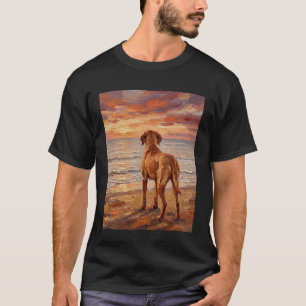 Vizsla at The Beach Hungarian Pointer Dog Artwork T-Shirt