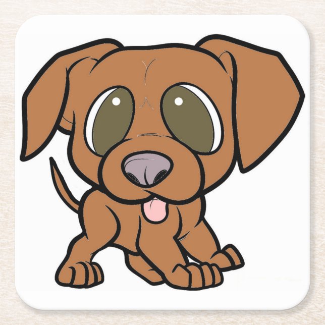 vizsla cartoon square paper coaster (Front)