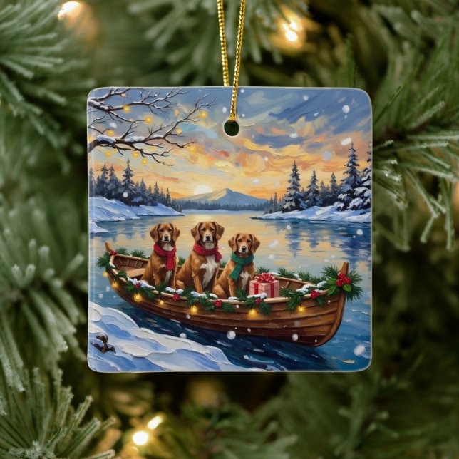 Vizsla Christmas Boat Holiday Ceramic Ornament (Tree)