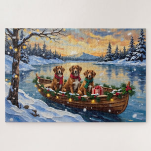 Vizsla Christmas Boat Holiday Jigsaw Puzzle
