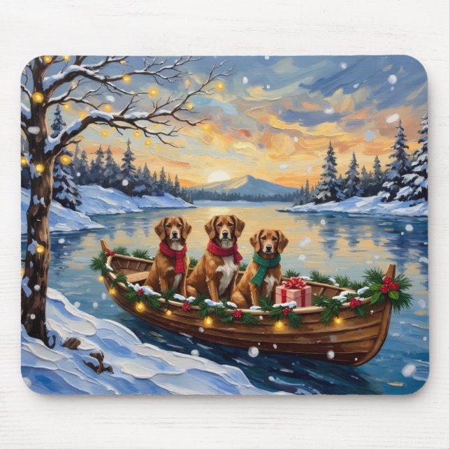 Vizsla Christmas Boat Holiday Mouse Pad (Front)