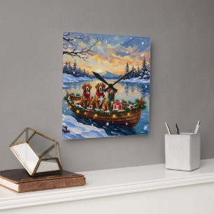 Vizsla Christmas Boat Holiday Square Wall Clock