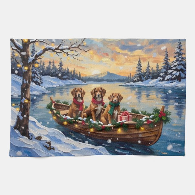 Vizsla Christmas Boat Holiday Tea Towel (Horizontal)