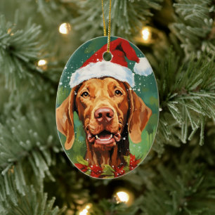 Vizsla Christmas brush painting artwork Ceramic Ornament
