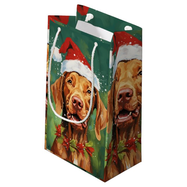 Vizsla Christmas brush painting artwork Small Gift Bag (Back Angled)