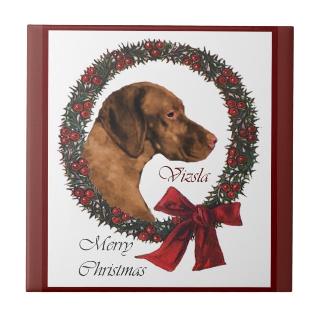 Vizsla Christmas Ceramic Tile (Front)