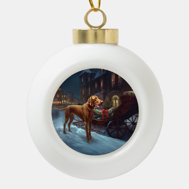 Vizsla Christmas Festive Season  Ceramic Ball Christmas Ornament (Front)