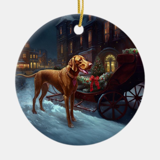 Vizsla Christmas Festive Season  Ceramic Ornament (Front)