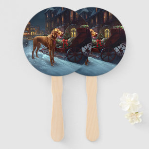 Vizsla Christmas Festive Season  Hand Fan