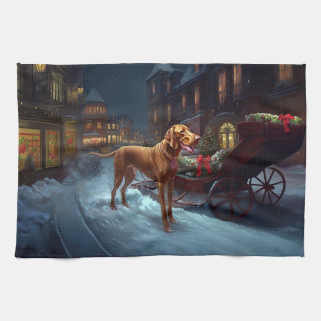 Vizsla Christmas Festive Season  Tea Towel (Horizontal)