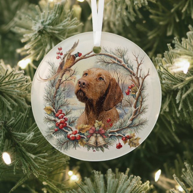 Vizsla Christmas  Glass Tree Decoration (Insitu)