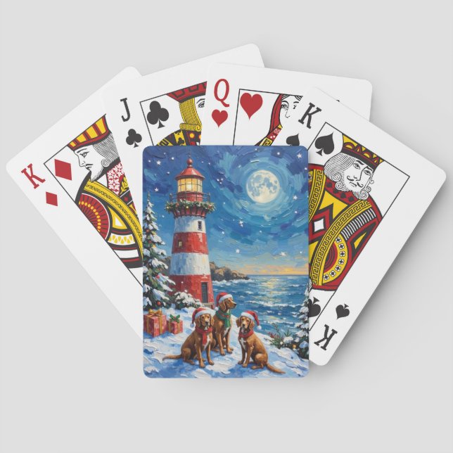 Vizsla Christmas Lighthouse Holiday Playing Cards (Back)